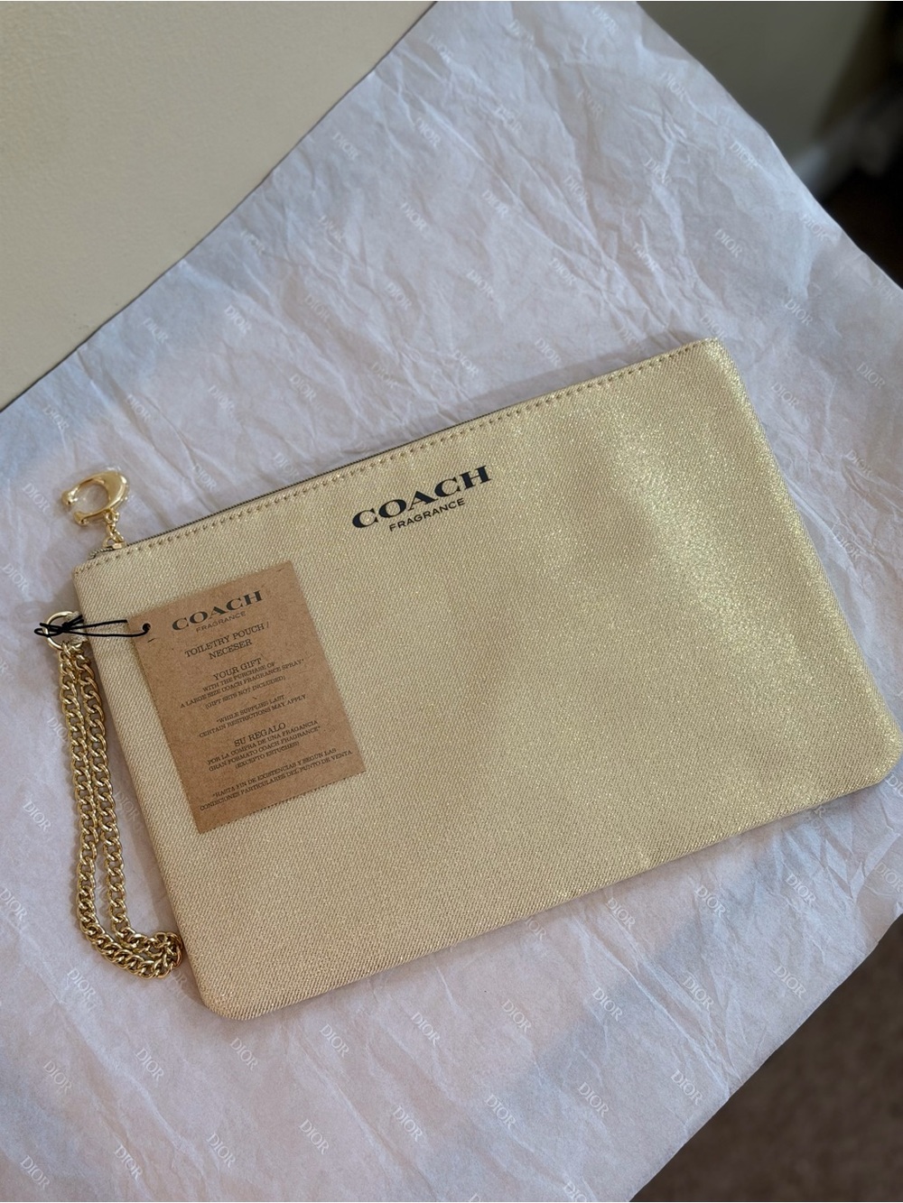 Coach Gold Metallic Wristlet Pouch with Chain